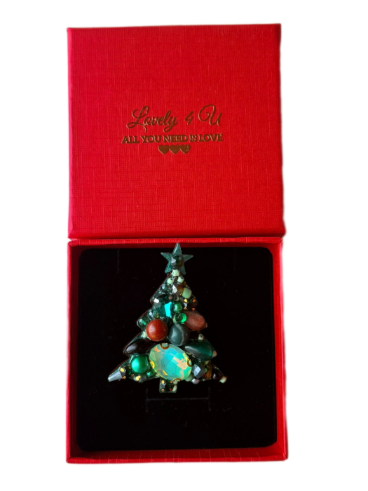 Broșă handmade Brad de Crăciun, Bijuterie unicat Lovely 4 U, broșă cu pietre prețioase Jasp Jad Granat, bijuterie de Crăciun, cadou elegant femei, accesorii handmade România, believe in yourself [4]