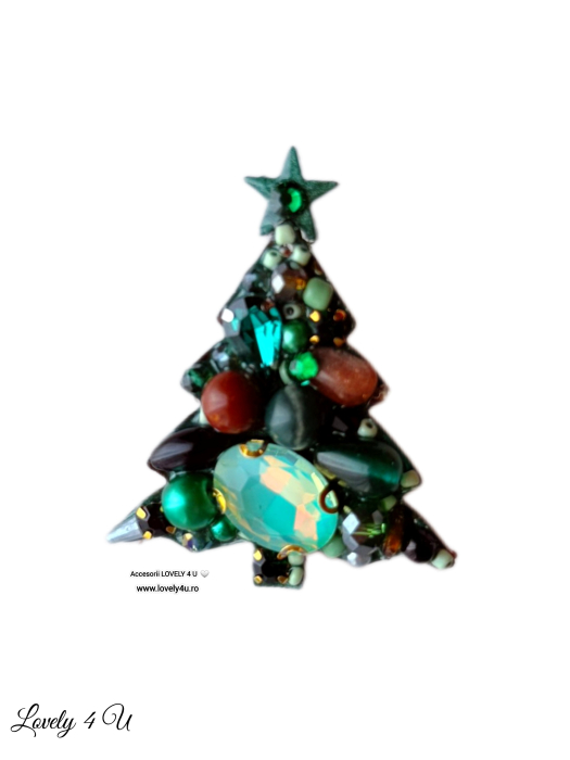 Broșă handmade Brad de Crăciun, Bijuterie unicat Lovely 4 U, broșă cu pietre prețioase Jasp Jad Granat, bijuterie de Crăciun, cadou elegant femei, accesorii handmade România, believe in yourself [3]