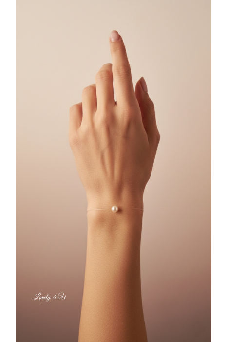 Brățară cu perlă albă plutitoare Swarovski 6 mm pe fir invizibil – handmade LOVELY 4 U [2]