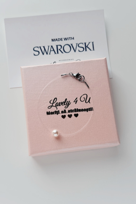 Brățară cu perlă albă plutitoare Swarovski 6 mm pe fir invizibil – handmade LOVELY 4 U [5]