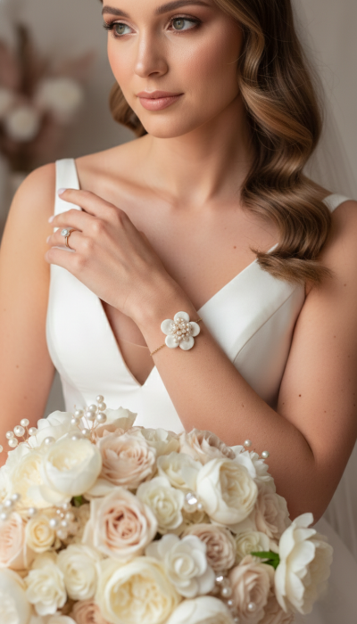 Brățară elegantă ODRIDA cu floare ivory, perle și cristale Swarovski – handmade LOVELY 4 U [3]