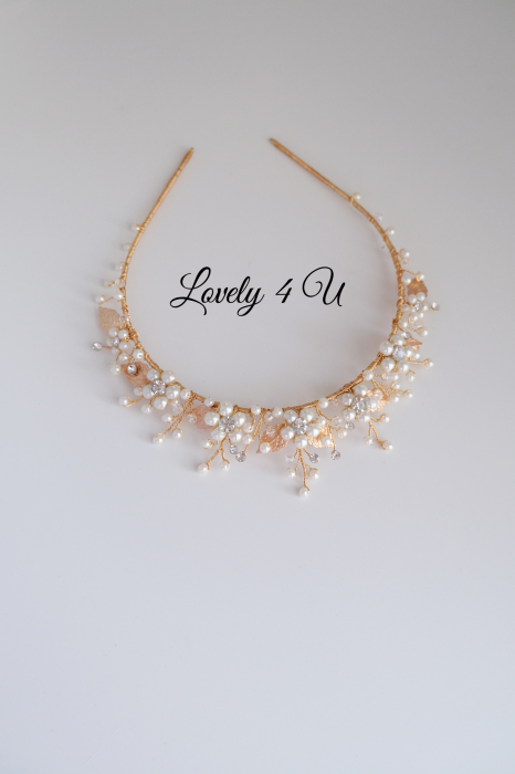TIARA MIREASA, TIARA AURIE, TIARA CU FRUNZE, TIARA FRUNZE AURII, ACCESORII CU PERLE, ACCESORII MIREASA, CORONITA MIREASA, DIADEMA MIREASA, CORONITA CU FRUNZE AURII, PERLE, TIARA CU FLORI [12]