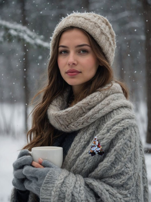 Broșă brad de Crăciun handmade cu pietre semiprețioase Lapis, Jasp, Piatra Soarelui, Unakit, Cameol, Granat verde și maro – bijuterie unicat Lovely 4 U [5]