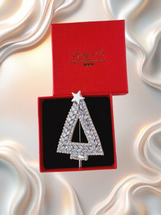 Broșă brad de Crăciun handmade - Broșă eleganta cu pietre cubic zirconia - mesaj motivațional pe verso  - model unicat [1]