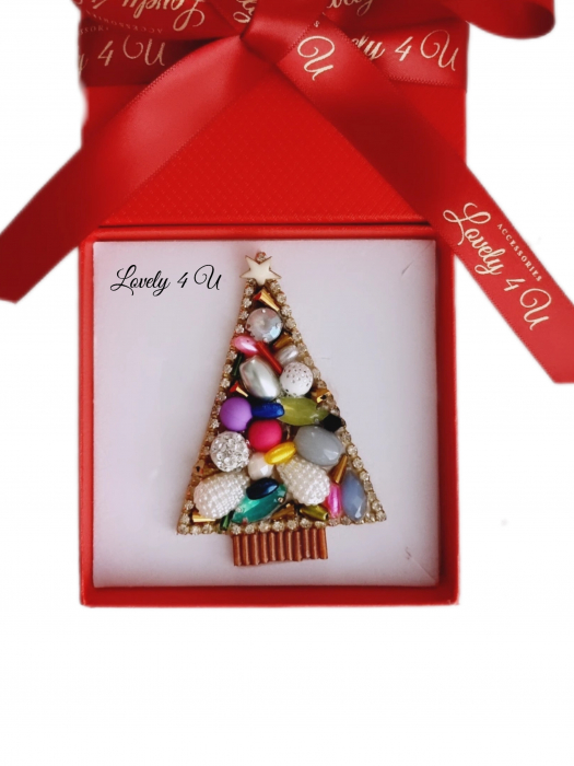 BROSA BRAD , ACCESORII LOVELY 4 U, BIJUTERII LOVELY 4 U, BIJUTERII ACCESORII POM DE CRĂCIUN, BROSE ELEGANTE, CADOU CRACIUN, BIJUTERII CRACIUN, BIJUTERII, BROSE, CADOU DE LUX, ACCESORII DE LUX, IDEI CADOU [2]
