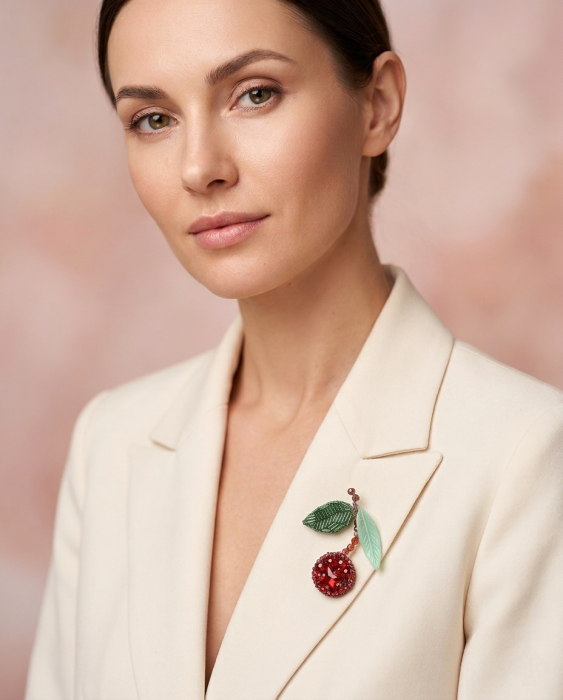 Broșă Cireașă cu Cristale Roșii și Perle – Accesoriu Handmade Unicat | LOVELY 4 U [3]