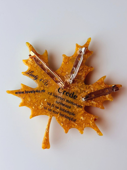 Broșă eleganta cu pietre semiprețioase Jasp, jad, unakit , coral , citrin - frunză handmade  brosa mare , mesaj pe verso, model unicat [4]