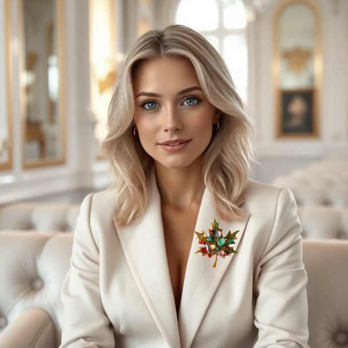 Broșă eleganta cu pietre semiprețioase Jasp, jad, unakit , coral , citrin - frunză handmade  brosa mare , mesaj pe verso, model unicat [5]