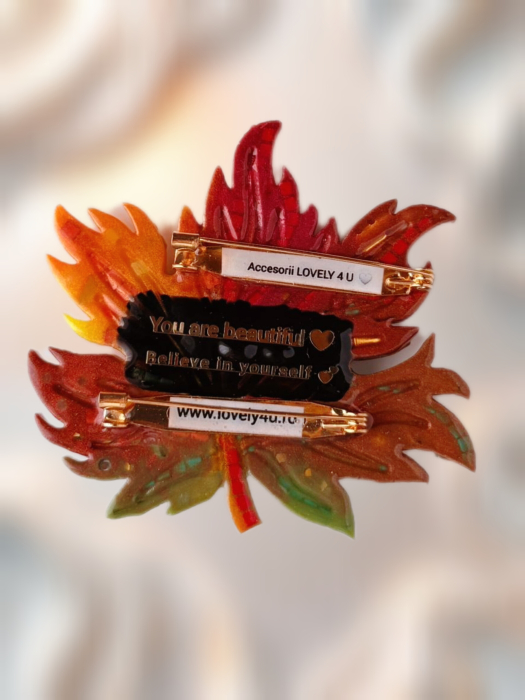 Broșă frunză toamnă handmade cu pietre semiprețioase – citrin, jad, unakit, jasp, coral, carneol – model unicat LOVELY 4 U [3]