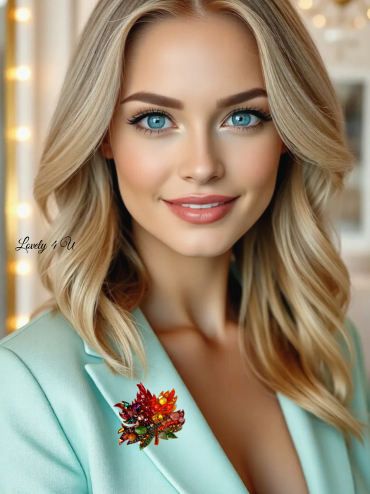 Broșă frunză toamnă handmade cu pietre semiprețioase – citrin, jad, unakit, jasp, coral, carneol – model unicat LOVELY 4 U [2]