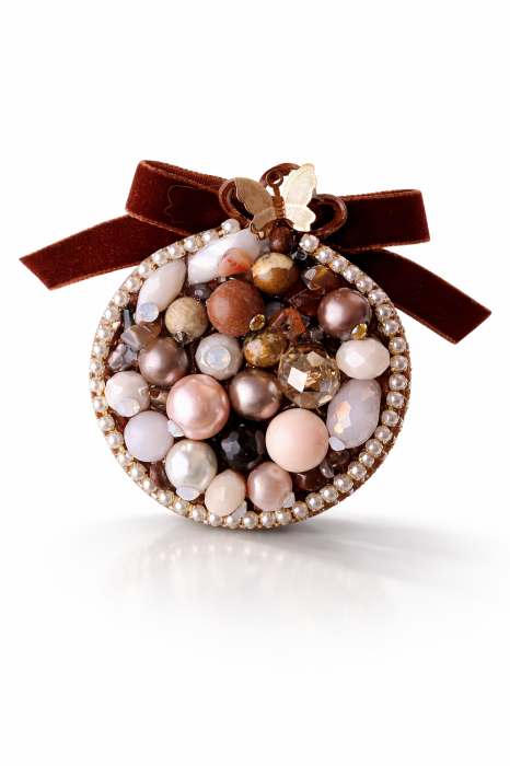 Brosa eleganta glob de Crăciun handmade cu pietre semiprețioase onix, jad, unakit, cameol, cu mesaj pe verso, bijuterie unicat [6]