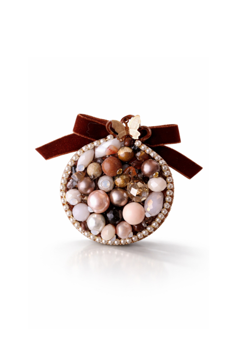 Brosa eleganta glob de Crăciun handmade cu pietre semiprețioase onix, jad, unakit, cameol, cu mesaj pe verso, bijuterie unicat [8]