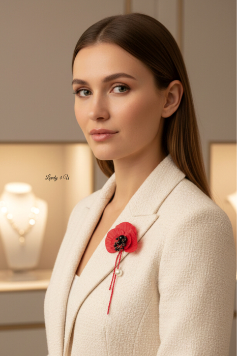 Broșă Handmade Floare de Mac – Pin de Rever cu Perlă | LOVELY 4 U [3]