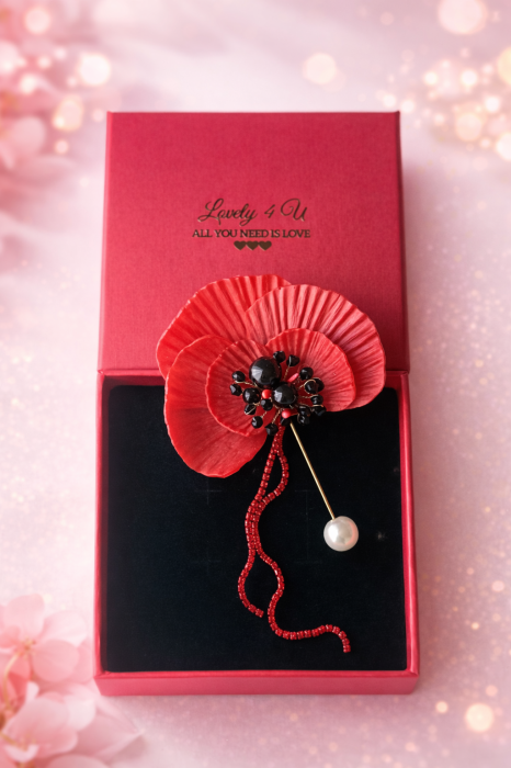 Broșă Handmade Floare de Mac – Pin de Rever cu Perlă | LOVELY 4 U [2]