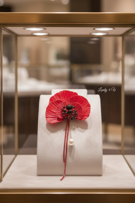 Broșă Handmade Floare de Mac – Pin de Rever cu Perlă | LOVELY 4 U [4]