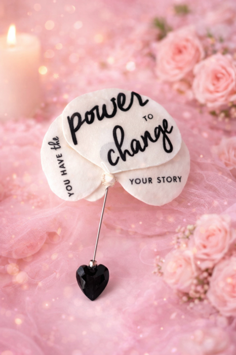 Broșă Floare Mac Alb cu Onix – YOU HAVE THE POWER TO CHANGE YOUR STORY | LOVELY 4 U [3]