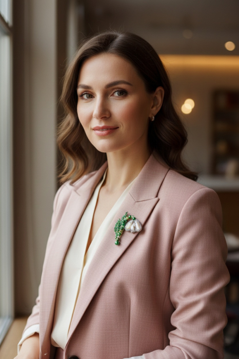 Brosa ghiocel handmade cu perle, model unicat 3 D , mesaj motivațional pe verso - Love yourself / Sparkle every Day, Martisor ghiocel [2]