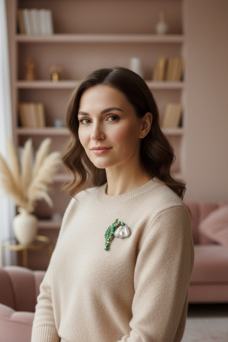 Brosa ghiocel handmade cu perle, model unicat 3 D , mesaj motivațional pe verso - Love yourself / Sparkle every Day, Martisor ghiocel [4]