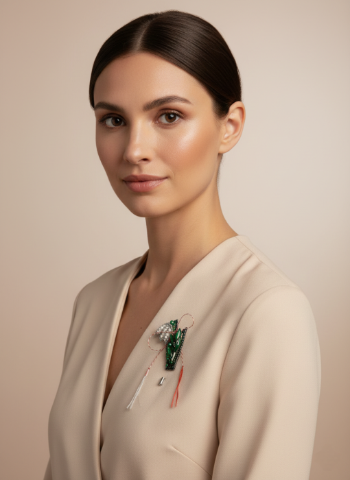 Brosa ghiocel handmade cu pietre semiprețioase jad, unakit si perla Swarovski,  mesaj pe verso YOU ARE  BEAUTIFUL [5]