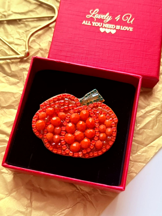 Broșă handmade dovleac cu cristale portocalii – Bijuterie unicat cu mesaj motivațional | Lovely 4 U [2]