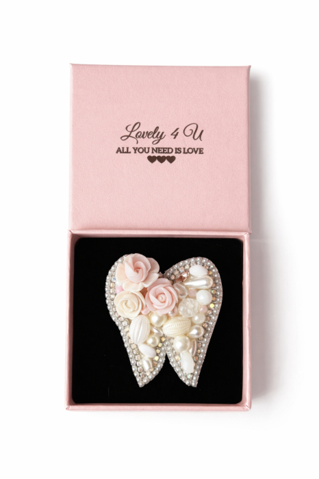 YOU ARE BEAUTIFUL – broșă handmade în formă de dinte cu perle și flori | LOVELY 4 U  - model unicat cu mesaj pe verso You are beautiful,  Believe in yourself [3]