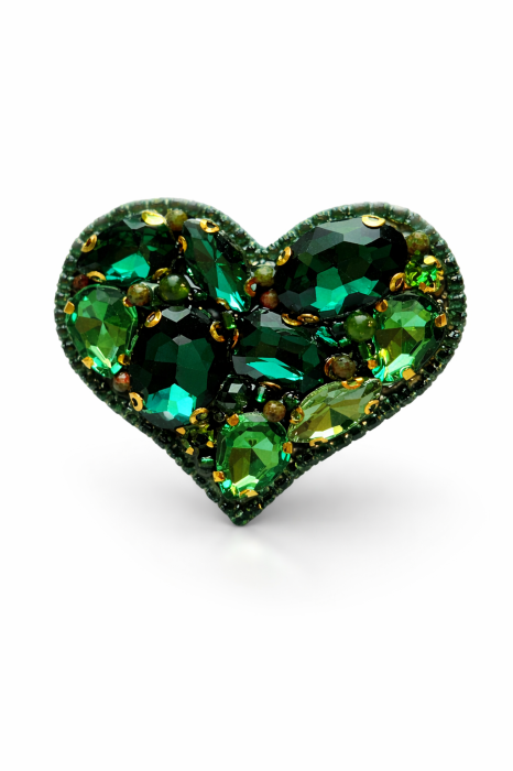 Broșă Inimă Verde cu Pietre Semiprețioase Jad și Unakit – Bijuterie Unicat Handmade | Lovely 4 U [5]