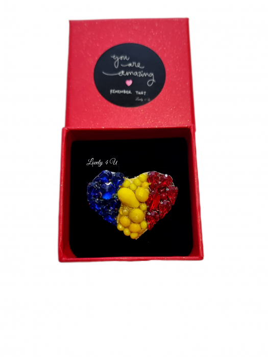 Broșă inimă tricoloră - Idei cadou 1 Decembrie, accesoriu tricolor, insigna steagul romaniei, bijuterii steagul romaniei, set accesorii tricolore steagul romaniei, cercei ,  Set broșă și colier - bijuterii tricolor steagul romaniei, ziua nationala a romaniei, 1 decembrie, cadou 1 decembrie, cadou pentru doamne 1 decembrie, idei cadouri ziua nationala a romananiei, accesorii lovely 4 u, 1 decembrie accesorii [4]