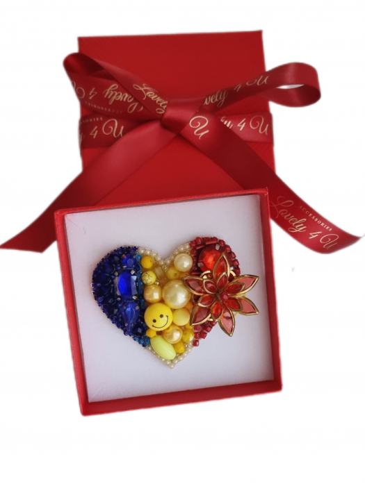 Broșă inimă tricoloră - Idei cadou 1 Decembrie, accesoriu tricolor, insigna steagul romaniei, bijuterii steagul romaniei, set accesorii tricolore steagul romaniei, cercei ,  Set broșă și colier - bijuterii tricolor steagul romaniei, ziua nationala a romaniei, 1 decembrie, cadou 1 decembrie, cadou pentru doamne 1 decembrie, idei cadouri ziua nationala a romananiei, accesorii lovely 4 u, 1 decembrie accesorii [4]