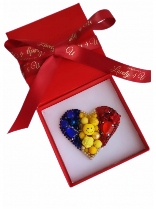 Broșă inimă tricoloră - Idei cadou 1 Decembrie, accesoriu tricolor, insigna steagul romaniei, bijuterii steagul romaniei, set accesorii tricolore steagul romaniei, cercei ,  Set broșă și colier - bijuterii tricolor steagul romaniei, ziua nationala a romaniei, 1 decembrie, cadou 1 decembrie, cadou pentru doamne 1 decembrie, idei cadouri ziua nationala a romananiei, accesorii lovely 4 u, 1 decembrie accesorii [3]