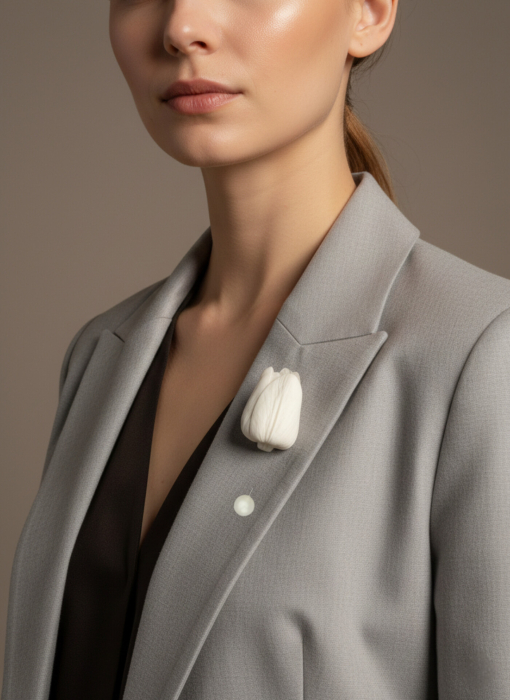 Broșă lalea albă handmade cu perle și pietre semiprețioase – LOVELY 4 U [4]