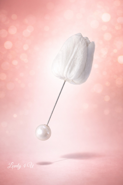 Broșă lalea albă handmade cu perle și pietre semiprețioase – LOVELY 4 U [2]
