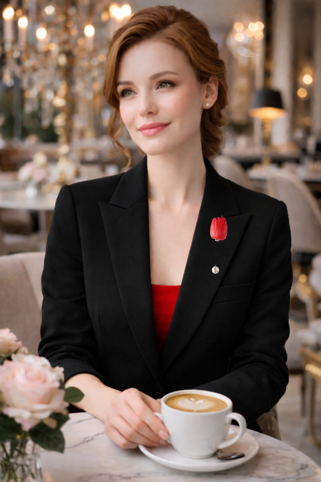 Broșă Lalea Handmade cu Coral, Cuarț și Perlă – Pin de Rever Floral Elegant , Broșă  Handmade| idei cadou pentru doamne - LOVELY 4 U [2]