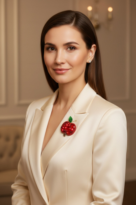 Broșă măr elegantă handmade cu crist, perle, pietre coral roșu, cu mesaj motivational Believe in yourself , ALL YOU NEED IS LOVE, idei martisor [2]