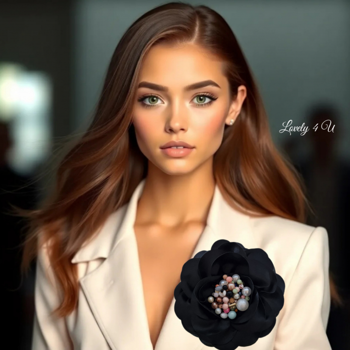 Accesorii LOVELY 4 U, Brosa floare textila, Brosa crem floare handmade, Brosa floare neagra, Floare textila mare, ,accesorii camasa, accesorii dama, accesorii elegante, accesorii fashion, accesorii perle, accesoriu de pus la gat, accesoriu elegant, accesoriu fashion. [4]