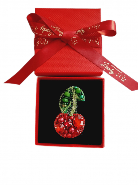 Broșă cireașă, Accesorii cireșe, Bijuterii cireasa, Mărțișorul perfect, cadou de lux, broșe handmade, broșe elegante, accesorii Lovely 4 U, accesorii 2022, Broșe, Brosa perle, Brosa cireasa, Cadou2023 [4]