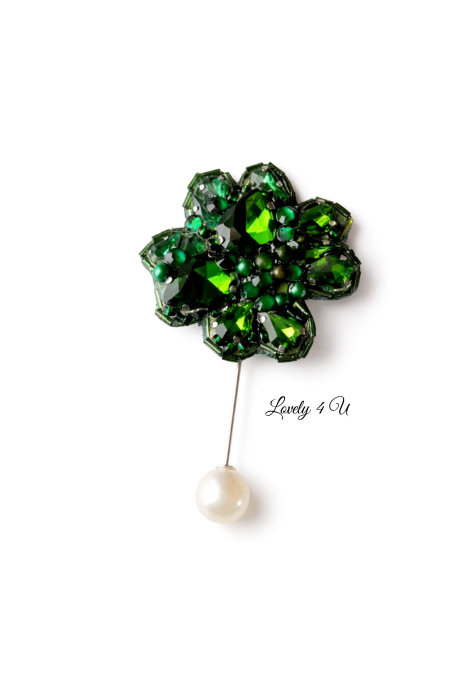 Broșă Trifoi 4 Foi cu Jad Verde – Accesoriu Handmade Unicat cu Mesaj | LOVELY 4 U [2]