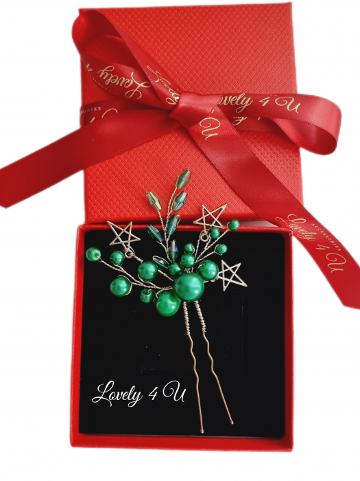 agrafa cu perle, perle verzi, accesorii handmade, bijuterii caraciu, accesorii lovely 4 u, cadouri pentru doamne [2]