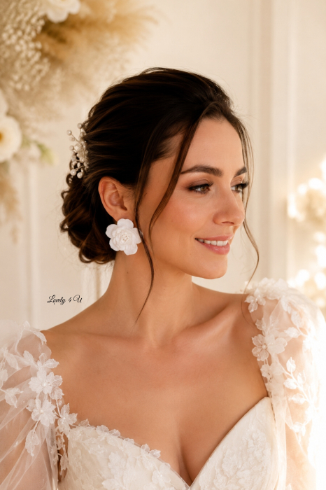 Cercei  GARDENIA – Cercei Handmade cu Flori Modelate Manual și Perle Swarovski [6]