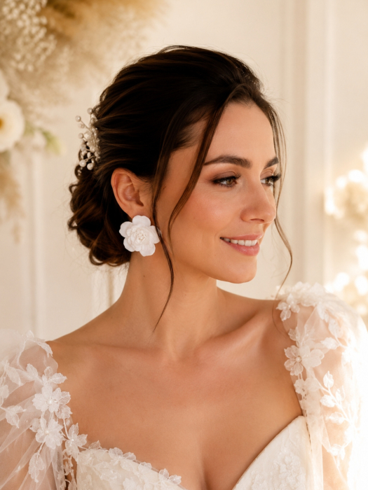Cercei  GARDENIA – Cercei Handmade cu Flori Modelate Manual și Perle Swarovski [3]