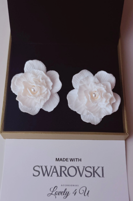 Cercei  GARDENIA – Cercei Handmade cu Flori Modelate Manual și Perle Swarovski [8]