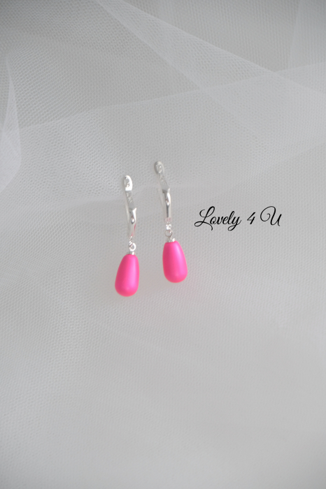 Cercei perle Swarovski fucsia tip picătură cu închizătoare de argint [3]