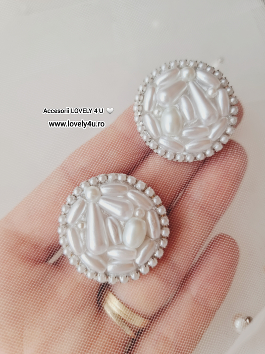 Cercei rotunzi cu perle albe formă alungită/ lacrima, cercei handmade eveniment/nuntă/ cununie civila - cercei cu mesaj pe verso Believe in Yourself - You are amazing , L 3cm [3]
