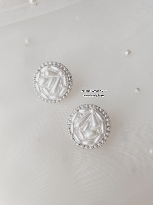 Cercei rotunzi cu perle albe formă alungită/ lacrima, cercei handmade eveniment/nuntă/ cununie civila - cercei cu mesaj pe verso Believe in Yourself - You are amazing , L 3cm [4]