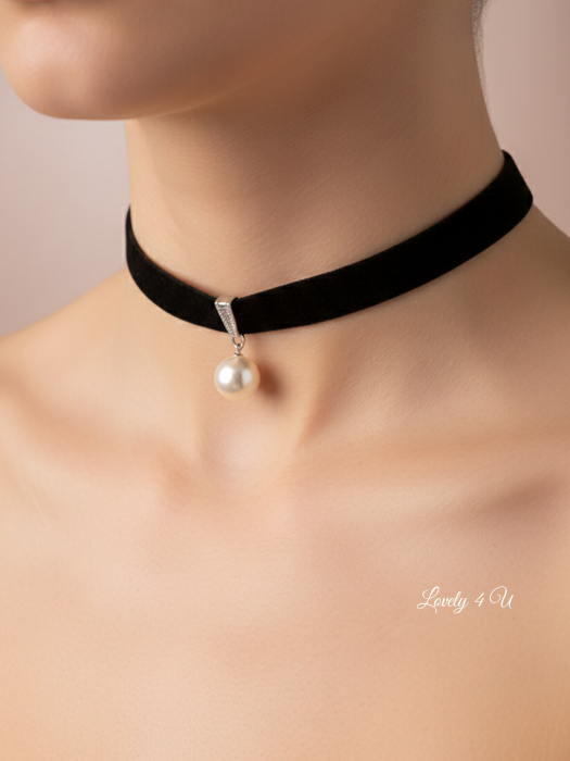 Choker Catifea cu Perlă Swarovski – Eleganță Atemporală, Colier Elegant LOVELY 4 U [3]