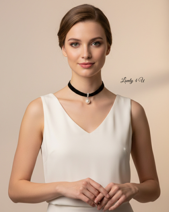Choker Catifea cu Perlă Swarovski – Eleganță Atemporală, Colier Elegant LOVELY 4 U [5]