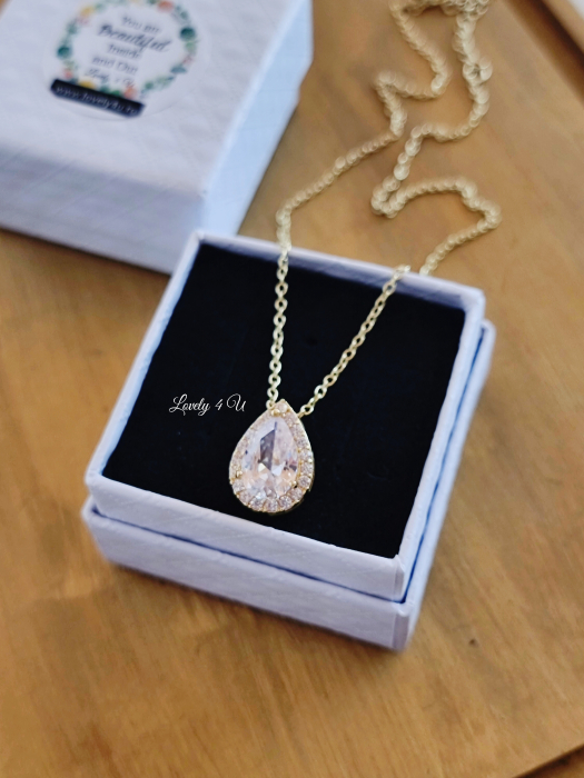 Colier gold elegant  GILDA, lantisor , zirconiu cubic, colier pandativ placat aur alb, picatura [2]