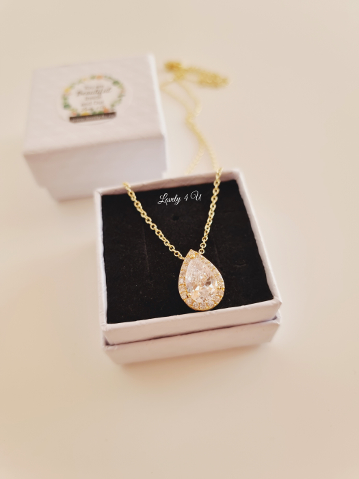Colier gold elegant  GILDA, lantisor , zirconiu cubic, colier pandativ placat aur alb, picatura [4]
