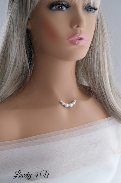 COLIER fir transparent mireasa cu perla, Choker, Colier transparent , PERLA ROZ, LATISOR INVIZIBIL [7]