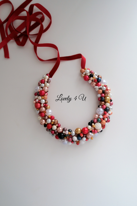 Colier cu perle rosii, colier multicolor, colier gigant, colier la baza gatului, colier gos cu perle [9]