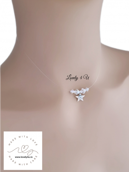 Colier festiv cu steluță și cristale Swarovski - Colier invizibil la bază gatului 02 [2]